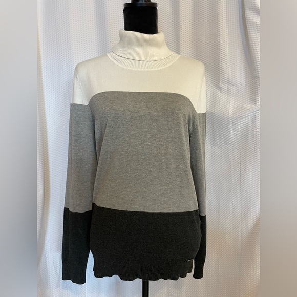 Calvin Klein tri-colored long sleeve turtleneck sweater size large - Picture 7 of 7